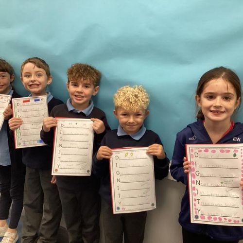 To celebrate National Poetry Day P4A created acrostic poems using the word dignity and and their knowledge of the UNCRC.